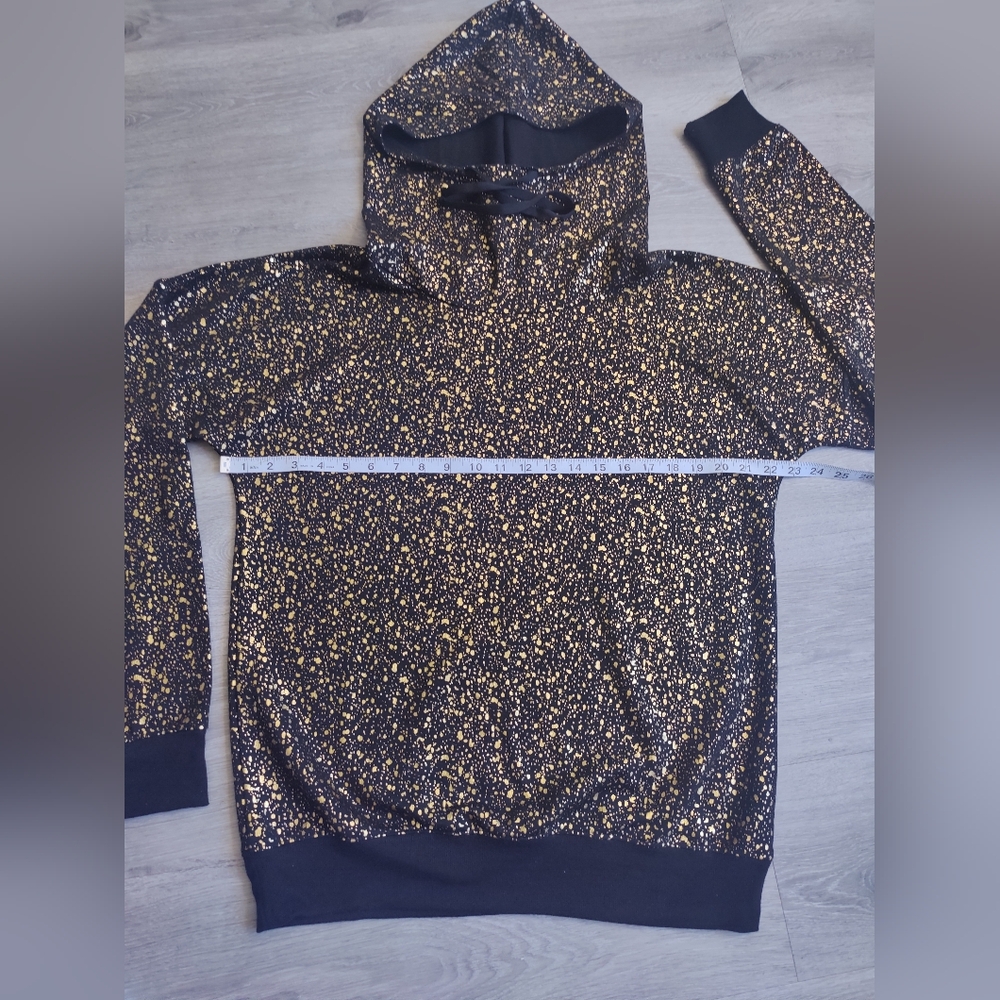 ULTRA REAR Material Girl Gold Foil Splatter Long Sleeve Drawstring Hoodie Unique - Picture 3 of 6